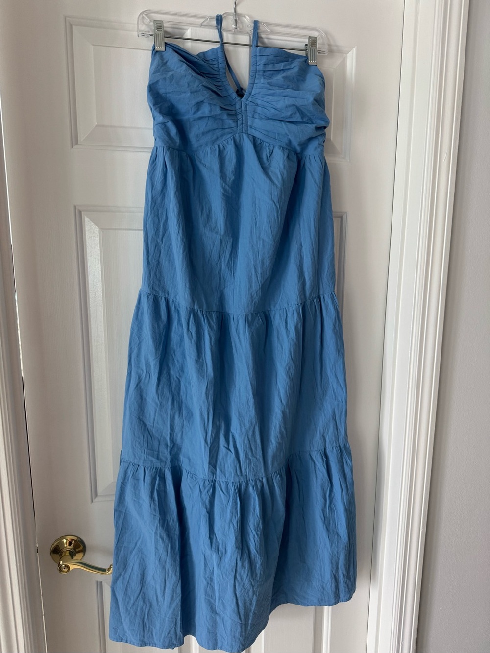 Blue Tiered Spaghetti-Strap Maxi Dress